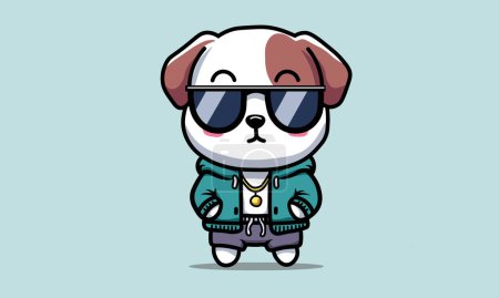 Illustration for Illustration Vector Graphic Cartoon of a Cute Mini Swagger Hip Hop Style Dog - Royalty Free Image