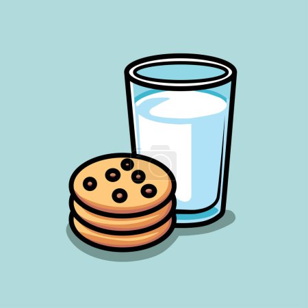 Illustration for Illustration Vector Graphic Cartoon of a Cookies Paired with a Refreshing Glass of Milk - Royalty Free Image