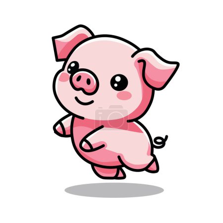 Illustration Vector Graphic Cartoon of a Small Pig in Mid-Jump, Featuring Fine Details on Its Curly Tail, Tiny Hooves, and Joyful Expression