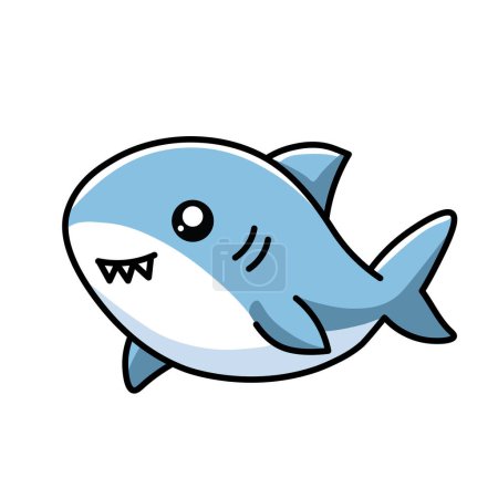 Téléchargez les illustrations : Illustration Vector Graphic Cartoon of a Adorable Miniature Cute Shark with Friendly Smile, parfait pour les thèmes pour enfants - en licence libre de droit