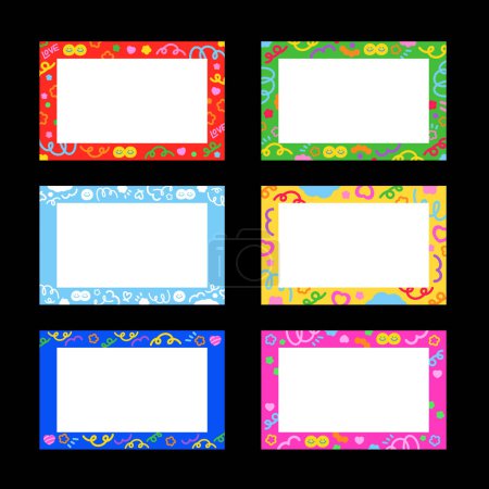 Cute, colourful doodle name tags set for school, teachers, students, social media posts, post card, print, card, friendship, doodle frames, banners, wallpapers, ad template, stickers, memo, notepad, sticky notes, rectangle frames, rainbow frames