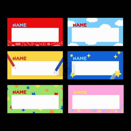 Cute, colourful rainbow name tags set for school, teachers, students, social media posts, post card, print, card, friendship, doodle frames, banners, wallpapers, ad template, stickers, memo, notepad, sticky notes, rectangle frames, rainbow frames