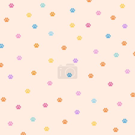 Vector illustration of little paws on a pastel orange background for animal print, dog, puppy icon, wallpaper, seamless pattern, nature, garden, kid clothing, textile, garment, shirt, template, poster, social media, backdrop, pet shop, adopt, rescue
