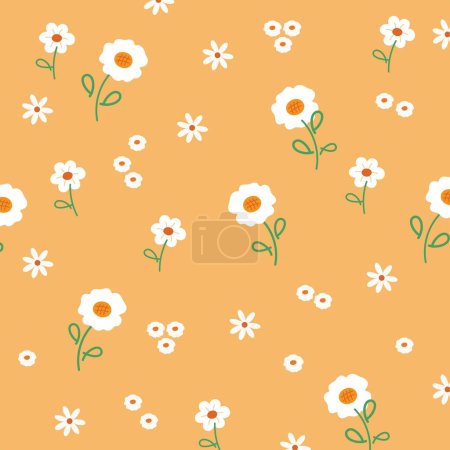 Vector illustration of white flowers on a pastel orange background for floral print, wallpaper, backdrop, cute summer pattern, nature, garden, women clothing, fabric, textile, shirt, garment, spring, memo, sticky note, book cover, minimal design