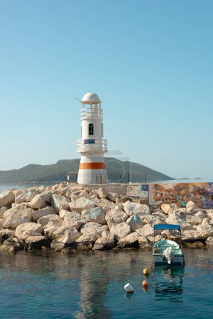 Photo for View of the lighthouse on Kas , Turkiye. Blue sky and sea - Royalty Free Image