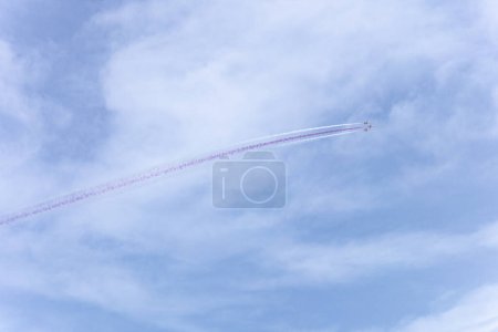 Photo for Turkiye National Sovereignty and Childrens Day April 23 2024. Show of fighters aircraft in the sky. View from Konyaalti beach, Antalya - Royalty Free Image