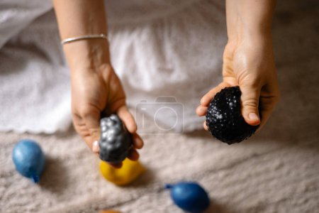 multi-colored Balls with filling for the development of fine motor skills in children. 