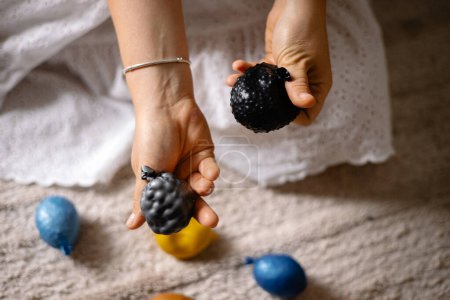 multi-colored Balls with filling for the development of fine motor skills in children. 