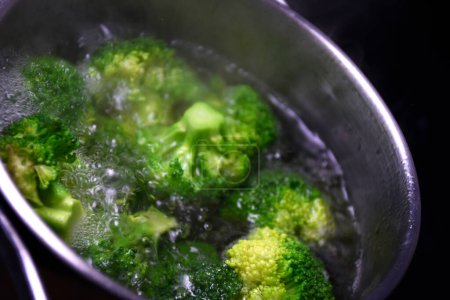 Broccoli in boiling water in a saucepan