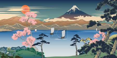 Illustration for Vector illustration stylized in traditional Japanese style. - Royalty Free Image