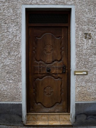 Foto de Puerta de entrada de madera frontal con patrones - Imagen libre de derechos