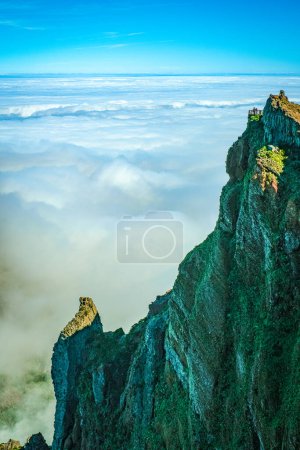 Cloud mountains pick view Madeira. High quality photo