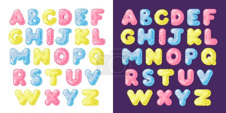 Bubble font. Children's alphabet. Vector template for cards, banners and layouts for social networks