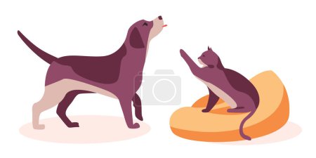 Illustration for Pets. Vector illustration of a cat with a dog on a white background. Cute animals - Royalty Free Image