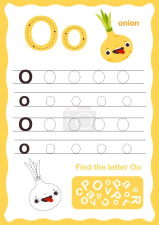 Illustration for Tracing letters alphabet. Uppercase and lowercase letter o Engish alphabet. Handwriting exercise for kids. Vector illustration - Royalty Free Image