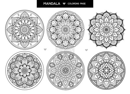 Téléchargez les illustrations : Mandala set coloriage page. Livre décoratif rond mandala anti stress coloriage. Illustration vectorielle - en licence libre de droit