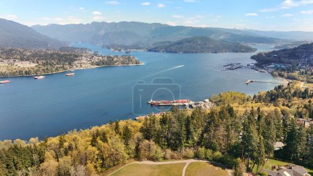 Photo for Beautiful aerial view of the Burrard Inlet as seen from North Burnaby during a spring season in British Columbia, Canada. - Royalty Free Image