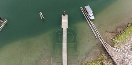 Overhead shot of the Pitt Lake boat launch at the Grant Narrows Regional Park during a spring season in Pitt Meadows, British Columbia, Canada.