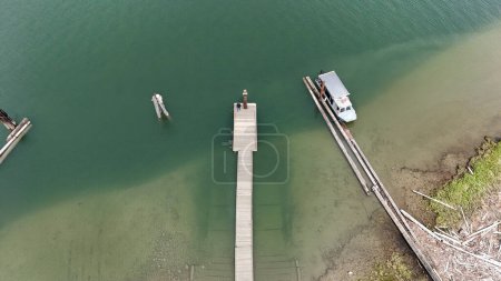 Overhead shot of the Pitt Lake boat launch at the Grant Narrows Regional Park during a spring season in Pitt Meadows, British Columbia, Canada.