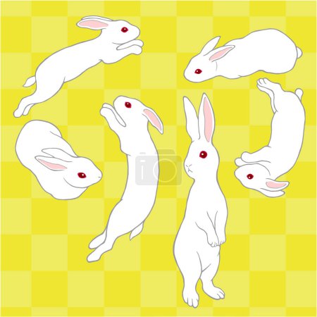 Feliz Pascua. conejos blancos con orejas largas. ilustración vectorial.