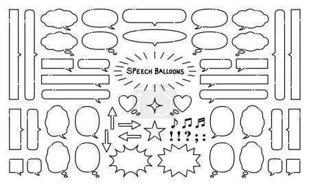 Téléchargez les illustrations : Icône ensemble de ballons de parole avec lignes pointillées pour bande dessinée et bandes dessinées - en licence libre de droit