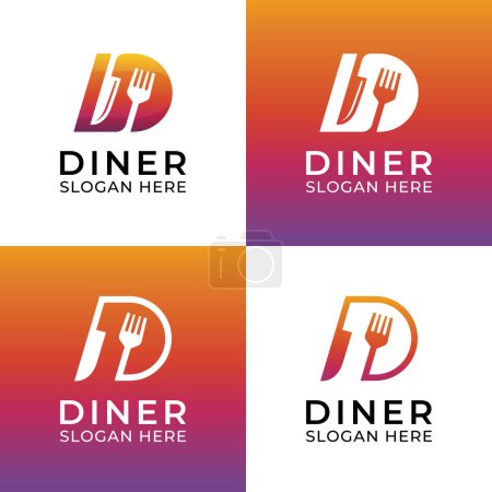 modern food logo set of dinner or diner combined fork and knife symbol icon