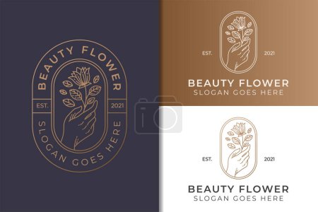 Hand drawn logo of feminine and floral botanical, skin hair beauty boutique and cosmetic for woman, line art suitable for spa salon logo