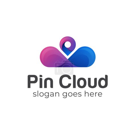 Gradienten-Logos der Smart Cloud und Standort-Symbol für Technologie, Server, Internet-Icon-Design