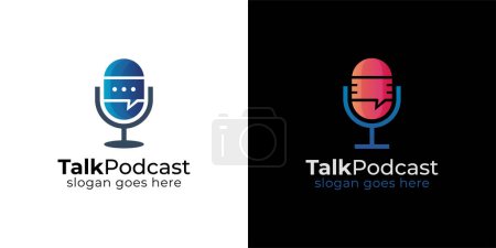 Podcast Mikrofon-Chat-Blase Logo, Radio-Logo-Design mit Mikrofon und Bubble-Chat oder Talk-Symbol