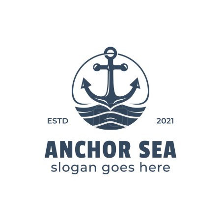 Vintage-Retro-Anker-Symbol in Meer oder Ozean Logo Illustration