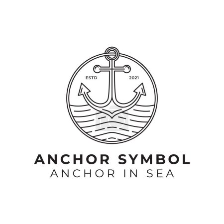 badge anchor symbol in sea or ocean line art logo illustration