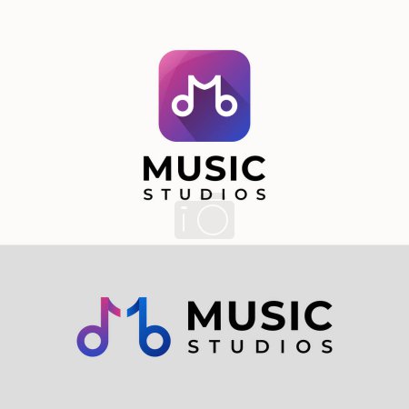 Téléchargez les illustrations : Lettre M médias studios de musique logo peut être utilisé applications mobiles logo design - en licence libre de droit