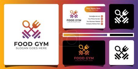 Ilustración de Símbolo del logotipo de la comida de estilo de vida saludable para el gimnasio, tiendas de comida vegetariana, cafetería, restaurante con tarjeta de visita - Imagen libre de derechos