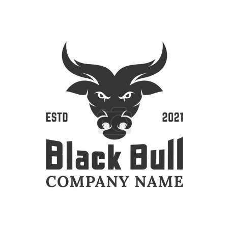 Vintage-Retro-Logo mit schwarzem Stierkopf, wütendes Büffelgesicht mit schwarzer Farbe für Ihre Markenvektorvorlage