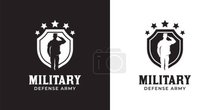 Silhouette of Military Lieutenant, British Navy respectful captain army with shield logo design