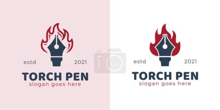 Illustration for Vintage retro logo of pen ink torch or fire pen logo vector template - Royalty Free Image
