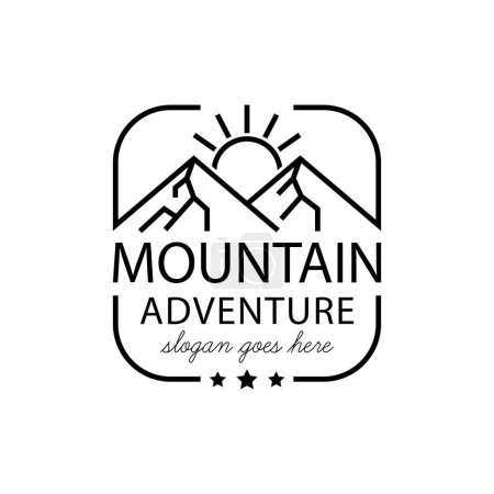 Sonnenaufgang Berglandschaft mit Fokus rund quadratische Linsenrahmen für Abenteuer Outdoor Naturfotograf Logo Design