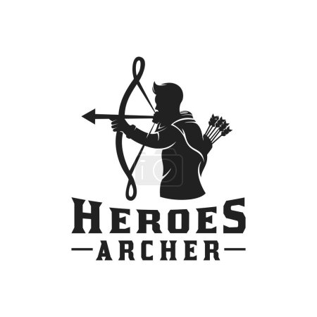 Illustration for Heroes Myth Greek Archer Warrior Silhouette, Hercules Heracles with Bow Longbow Arrow Logo design - Royalty Free Image