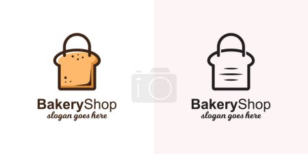 toast bread with bag for bakery shop logo template with line art versions