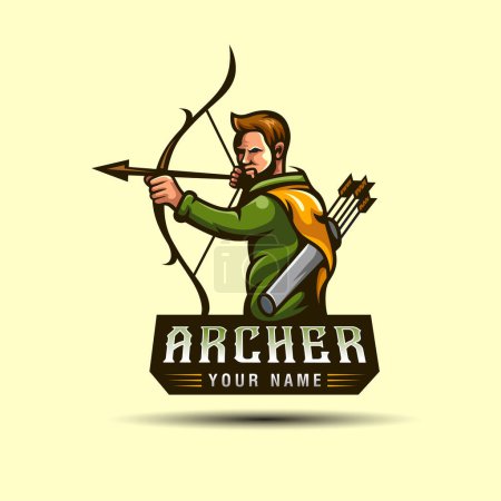 Maskottchen oder Charakter-Logos der Bogenschützen Jagd im Wald, kann e Sportschütze Spiel Spieler Logo Vorlage verwendet werden