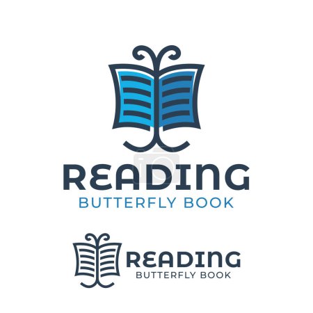 logos de la idea creativa del libro de lectura con el concepto abstracto del diseño de la mariposa animal para la biblioteca de los niños, estudiante de escuela