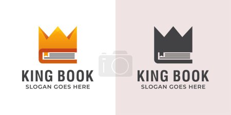 Ilustración de Biblioteca de libros de reyes, educación, diseño del logotipo de la tienda de libros - Imagen libre de derechos