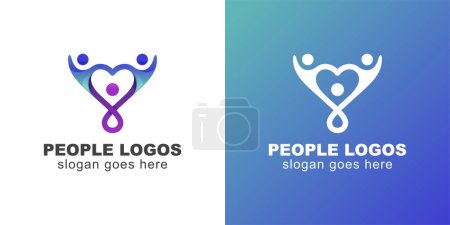 colorful people care or happy humanity with love shape design concept, People family together human unity logo template
