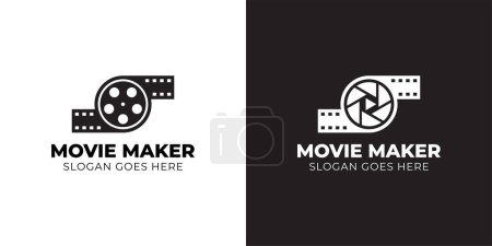 video camera with Movie reel, cinema, for film production or movie maker logo template