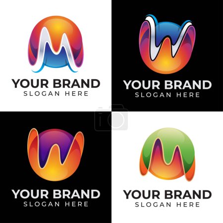 colorful abstract globe logo, initial letter M or W circle business logo design