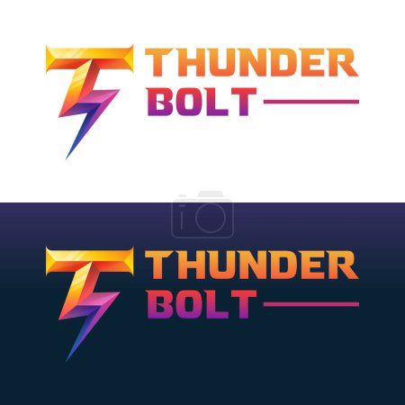 Illustration for Initial Letter T with thunderbolt gradient logo, vector template - Royalty Free Image