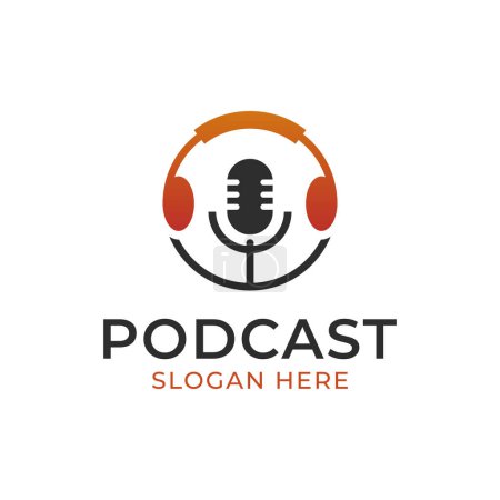 Podcast talk show logo element with headphone modern logo design