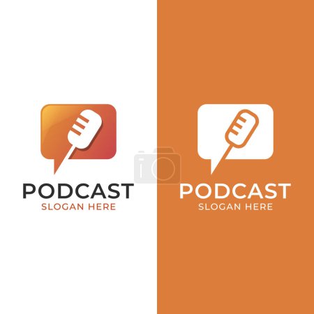 Podcast talk show logo elemento con auriculares diseño de logotipo moderno