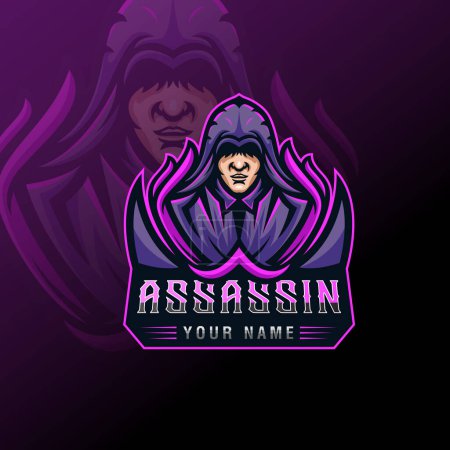 Assassin Ninja Maskottchen Logo Illustration. Assassin Krieger Maskottchen Gaming Logo Vorlage