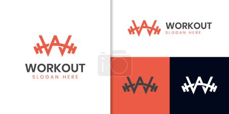 Anfangsbuchstabe W mit Langhantel-Logo-Design für Fitness-Vektor-Icon-Design